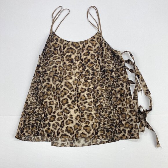 Leopard Print Silk Tank Top Size S Helmut Lang Spaghetti Strap Wrap Tie - Picture 7 of 12
